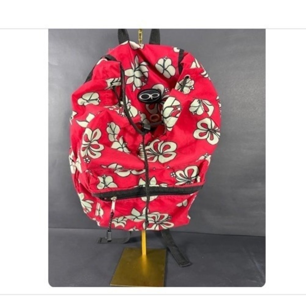 VTG Op Ocean Pacific Backpack 15x13 Red Hibiscus Floral Tropical Hawaiian EC